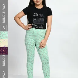 BAESD Girls Pack Of 3 Printed Pure Cotton Churidar-Length Leggings-image-97