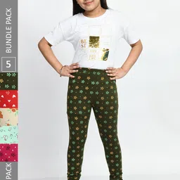 BAESD Girls Pack Of 5 Printed Ankle Length Pure Cotton Leggings-image-92