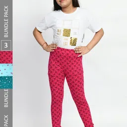 BAESD Girls Pack Of 3 Conversational Printed Pure Cotton Churidar-Length Leggings-picture-32