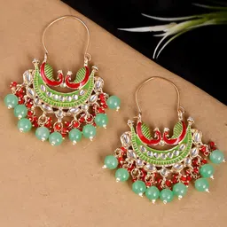 Shoshaa Gold-Plated Lime Green & Red Contemporary Chandbalis Earrings-picture-54