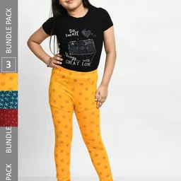 BAESD Girls Pack Of 3 Printed Super Soft Pure Cotton Churidar-Length Leggings-picture-38