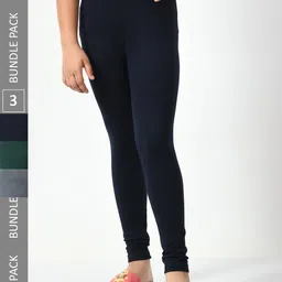 BAESD Girls Pack Of 3 Mid-Rise Churidar-Length Leggings-image-23