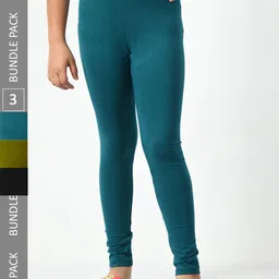 BAESD Girls Pack Of 3 Churidar Length Cotton Lycra Leggings-image-14