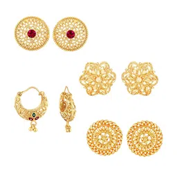 Vighnaharta Set Of 4 Gold-Plated Floral Studs Earrings-picture-24