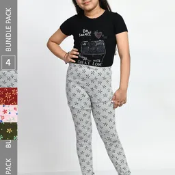 BAESD Girls Pack of 4 Printed Super Soft Pure Cotton Churidar- Length Leggings-picture-22