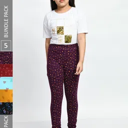 BAESD Girls Pack Of 5 Printed Pure Cotton Churidar-Length Leggings-picture-25