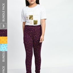 BAESD Girls Pack Of 3 Printed Churidar Length Cotton Leggings-picture-37
