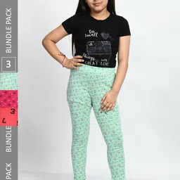 BAESD Girls Pack Of 3 Printed Cotton Churidar-Length Leggings-picture-45
