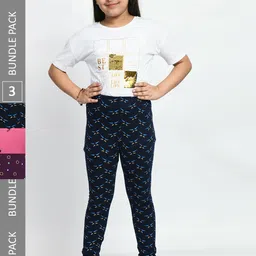 BAESD Girls Pack Of 3 Printed Super Soft Pure Cotton Churidar-Length Leggings-picture-32