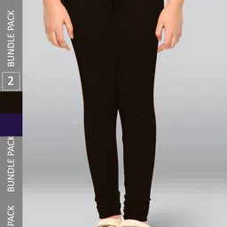 LYRA Girls Pack Of 2 Churidar Length Cotton Breathable Leggings-image-85
