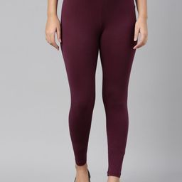 Go Colors Women Burgundy Solid Ankle Length Leggings-image-0
