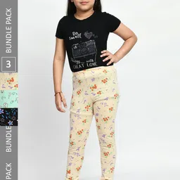 BAESD Girls Pack Of 3 Allover Printed Pure Cotton Super Soft Churidar-Length Leggings-picture-31