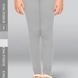 LYRA Girls Pack Of 2 Churidar Length Cotton Leggings-image-88