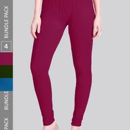 LYRA Women Pack Of 4 Churidar-Length Cotton Lycra Leggings-picture-25