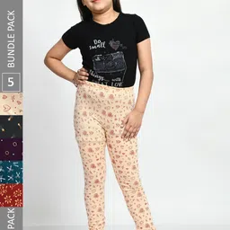 BAESD Girls Pack Of 5 Printed Super Soft Pure Cotton Churidar-Length Leggings-picture-19