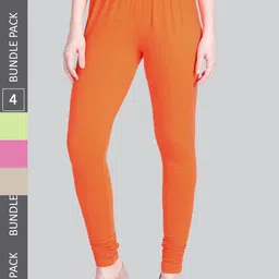 LYRA Women Pack Of 4 Churidar-Length Cotton Lycra Leggings-picture-41