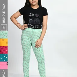 BAESD Girls  Pack Of 5 Printed Cotton Skin Friendly Churidar-Length Leggings-picture-38