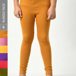 BAESD Girls Pack Of 6 Mid-Rise Churidar-Length Leggings-picture-17