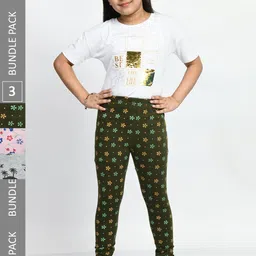 BAESD Girls Pack Of 3 Conversational Printed Pure Cotton Churidar-Length Leggings-picture-18