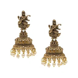 Shining Jewel - By Shivansh Gold-Plated Artificial Beads Temple Jhumkas Earrings-image-12