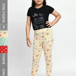 BAESD Girls Pack Of 3 Printed Pure Cotton Super Soft Churidar-Length Leggings-picture-30