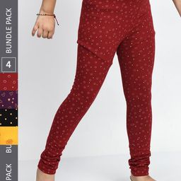 BAESD Girls Pack Of 4 Printed Pure Cotton Churidar Length Leggings-picture-45