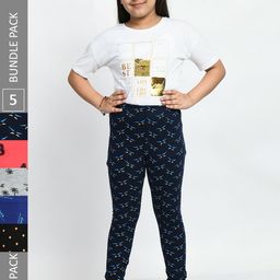 BAESD Girls Pack Of 5 Printed Pure Cotton Super Soft Churidar-Length Leggings-picture-29