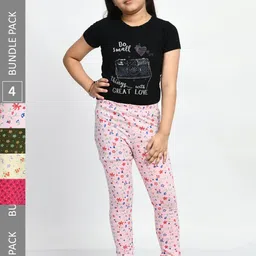 BAESD Girls Pack Of 4 Printed Super Soft Pure Cotton Churidar-Length Leggings-image-65