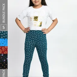 BAESD Girls Pack Of 5 Printed Pure Cotton Churidar-Length Leggings-picture-49