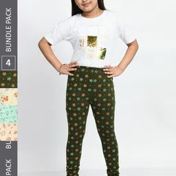 BAESD Girls Pack of 4 Printed Super Soft Pure Cotton Churidar- Length Leggings-image-41