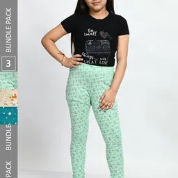 BAESD Girls Pack Of 3 Printed Churidar Length Pure Cotton Leggings-picture-46