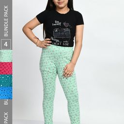 BAESD Girls Pack Of 4 Printed Churidar Length Pure Cotton Leggings-picture-15