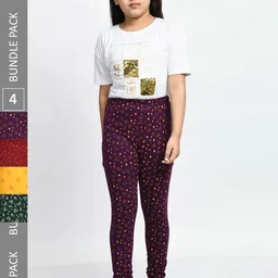 BAESD Girls Pack Of 4 Printed Super Soft Pure Cotton Churidar-Length Leggings-picture-13
