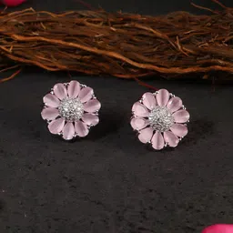 Adwitiya Collection Pink & Silver-Plated Classic Flower Studs Earrings-picture-11