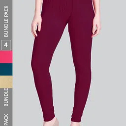 LYRA Women Pack Of 4 Churidar-Length Cotton Lycra Leggings-picture-32