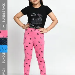 BAESD Girls Pack of 3 Printed Pure Cotton Leggings-picture-10