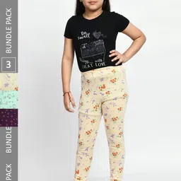 BAESD Girls Pack Of 3 Printed Cotton Churidar-Length Leggings-image-93