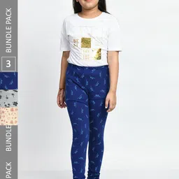 BAESD Girls Pack Of 3 Allover  Printed Super Soft Pure Cotton Churidar-Length Leggings-picture-14