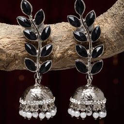 ZENEME Silver-Plated Dome Shaped Jhumkas Earrings-picture-26