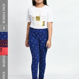 BAESD Girls Pack Of 3 Printed Pure Cotton Churidar-Length Leggings-picture-43