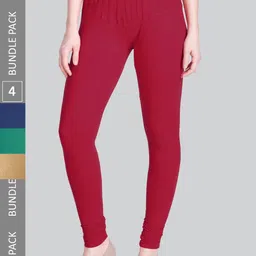 LYRA Women Pack Of 4 Churidar-Length Cotton Lycra Leggings-picture-27
