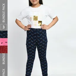 BAESD Girls Pack Of 3 Conversational Printed Pure Cotton Churidar-Length Leggings-picture-24