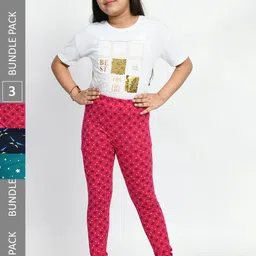 BAESD Girls Pack Of 5 Allover Printed Pure Cotton Super Soft Churidar-Length Leggings-picture-35