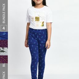 BAESD Girls Pack Of 4 Printed Pure Cotton Churidar-Length Leggings-picture-34
