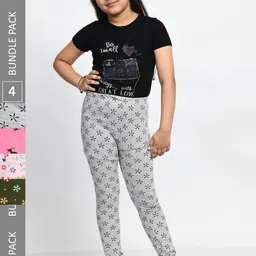BAESD Girls Pack of 4 Printed Super Soft Pure Cotton Churidar- Length Leggings-picture-15