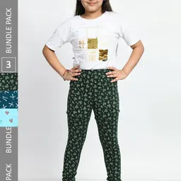 BAESD Girls Pack Of 3 Conversational Printed Pure Cotton Churidar-Length Leggings-picture-19