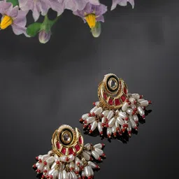 DUGRISTYLE Gold-Plated Kundan Contemporary Drop Earrings-picture-28