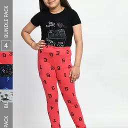 BAESD Girls Pack Of 4 Conversational Printed Pure Cotton Churidar-Length Leggings-picture-36