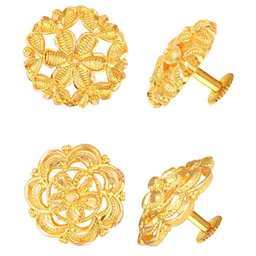 Vighnaharta Set Of 2 Gold Plated Floral Studs Earrings-picture-36