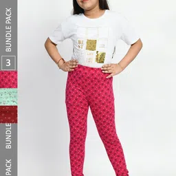 BAESD Girls Pack Of 3 Conversational Printed Pure Cotton Churidar-Length Leggings-picture-14